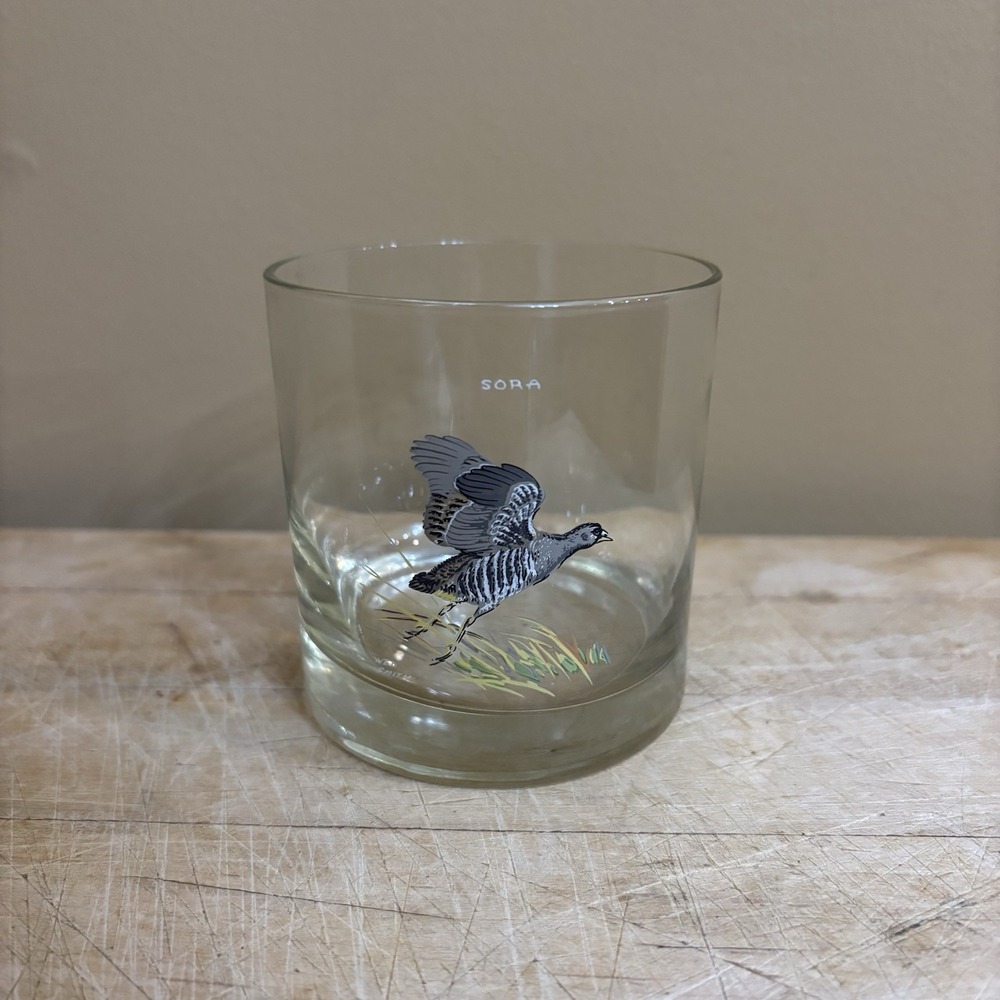 Ned Smith Bird Gold Rim Lowball Glass Sora Home Bar Decor Vintage‎